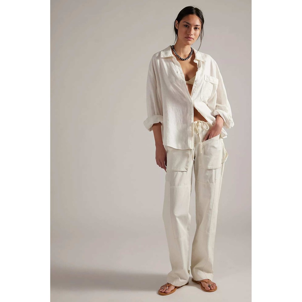 Free People Mission Hills Low Rise Utility Pants Tofu Ivory Size 6 NWT